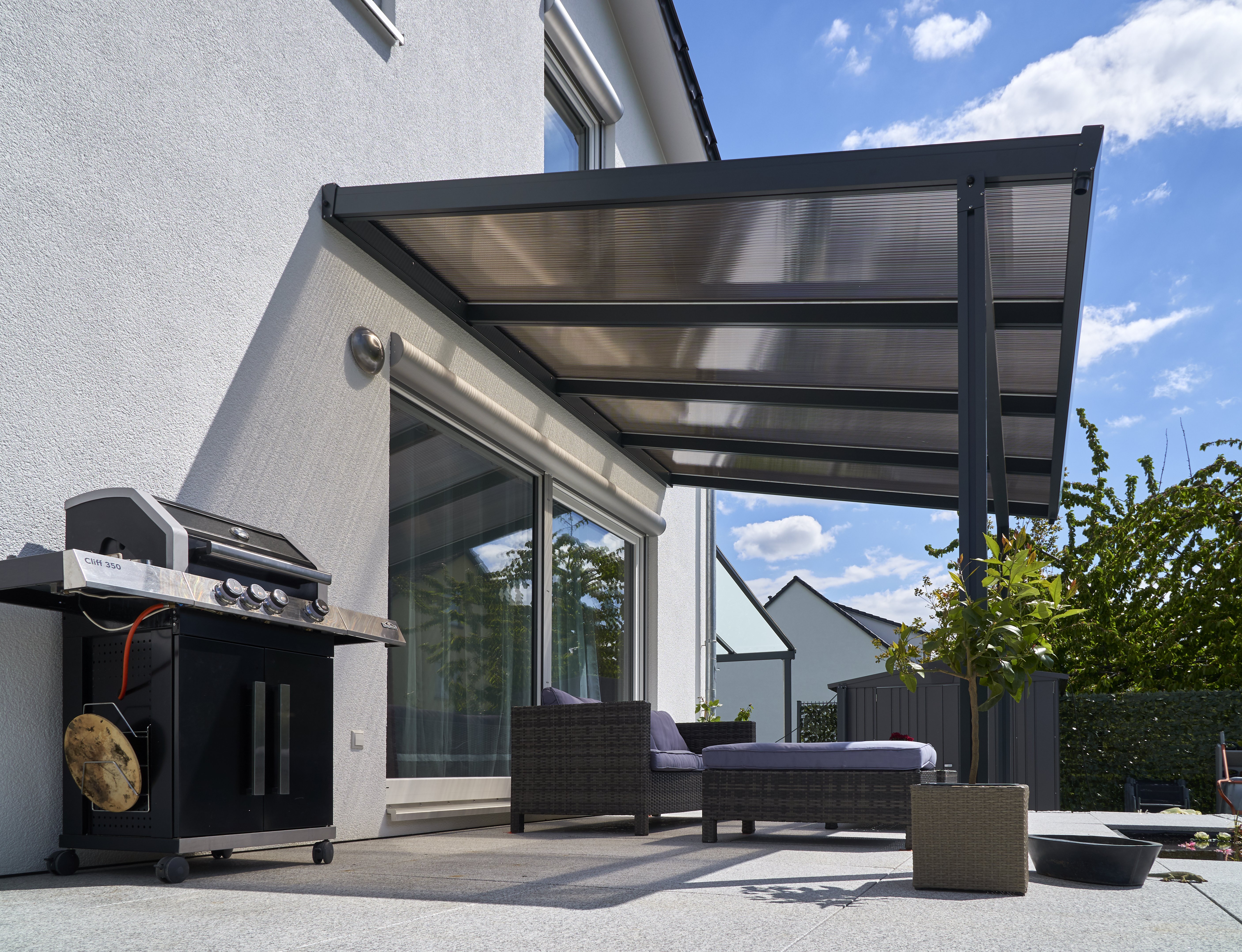 Gutta Premium Terrassendach | Dachtiefe Polycarbonat | | 306 weiß | 4295006 mm | 3094 cm bronce